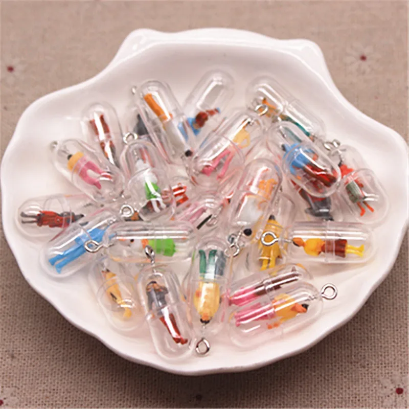 20pcs 10*24mm Mix Random Cute Capsules (with Screw Eye )Colorful Humanoid Inside DIY Earring Funny Craft Gift Making