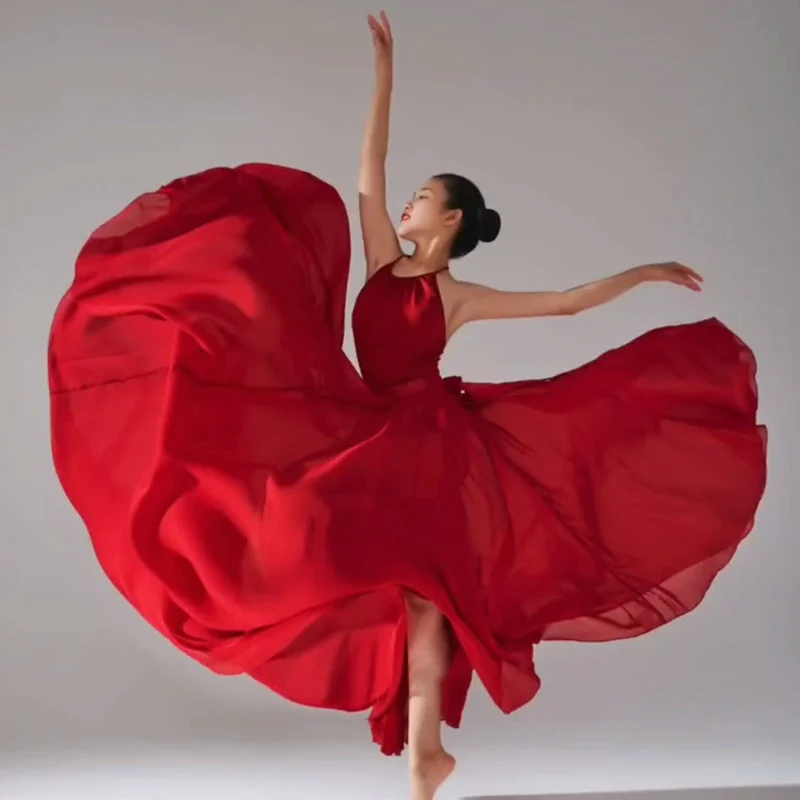 Saia de dança espanhol de chamamento, vestido de dança cpu feminino elegante de chiffon vestido de praia retrô adulto