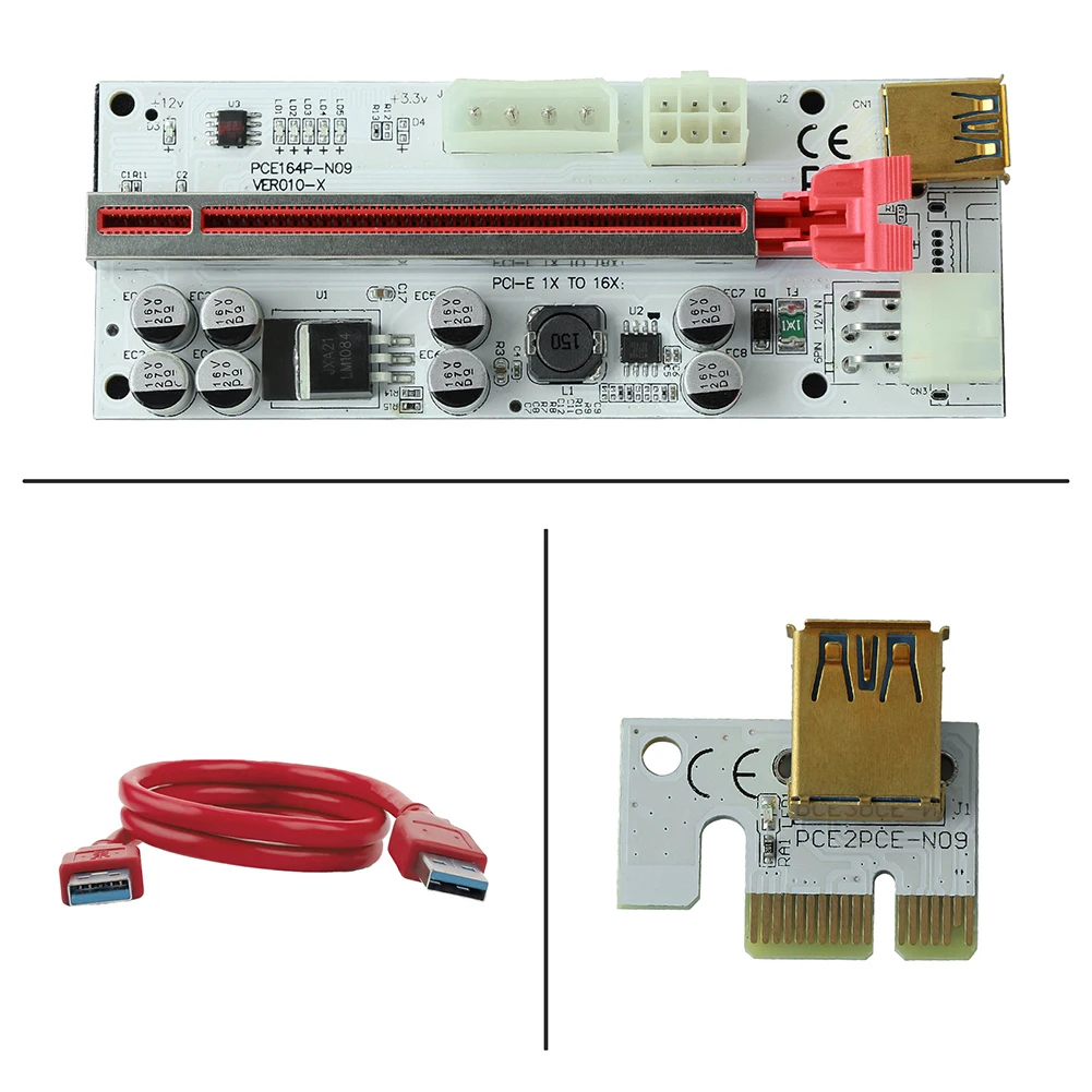 6 шт. кабель расширения Ubit PCI-E VER010-X LED PCI Express, адаптер USB3.0 6pin Sata Power 1x до 16x светодиодный удлинительная карта для майнинга Ethernet