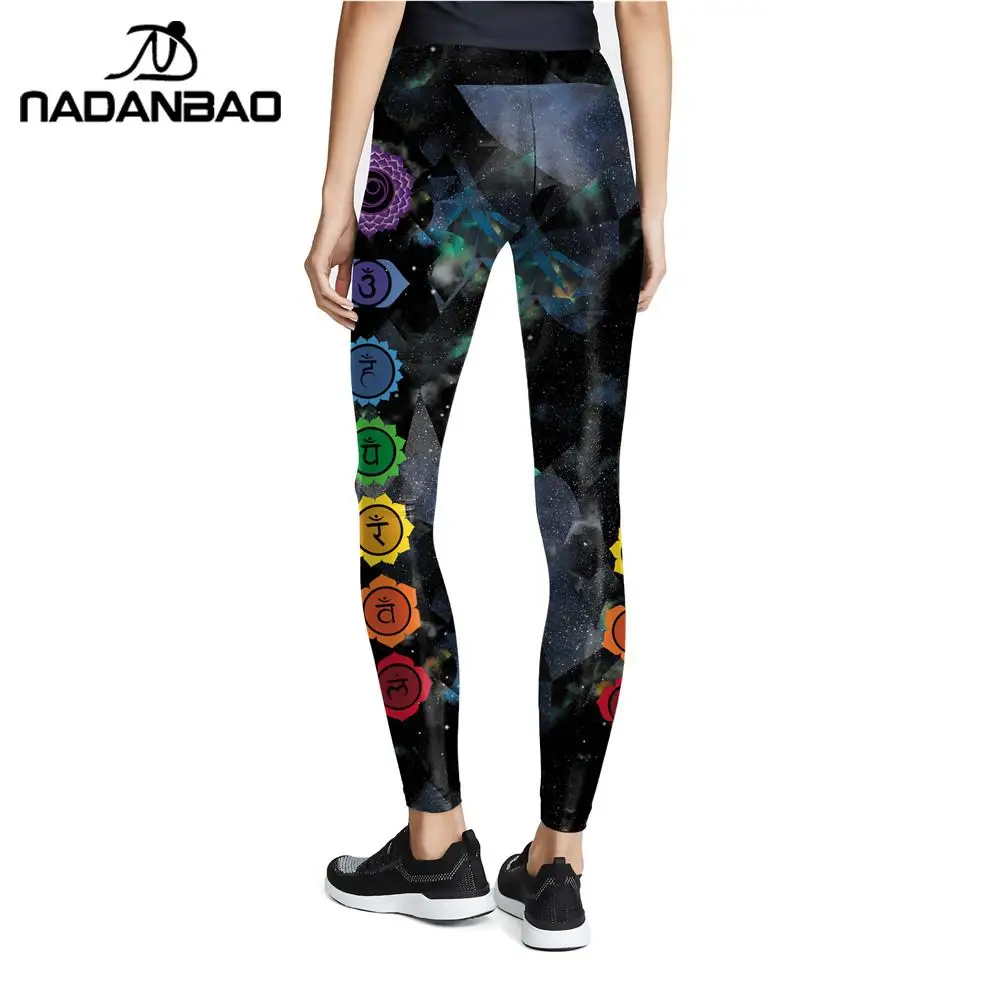 NADANBAO nowy siedem Chakra nadruk geometryczny kobiety legginsy Mandala Fitness spodnie z wysokim stanem Aztec okrągły kwiat Legins XL rozmiar