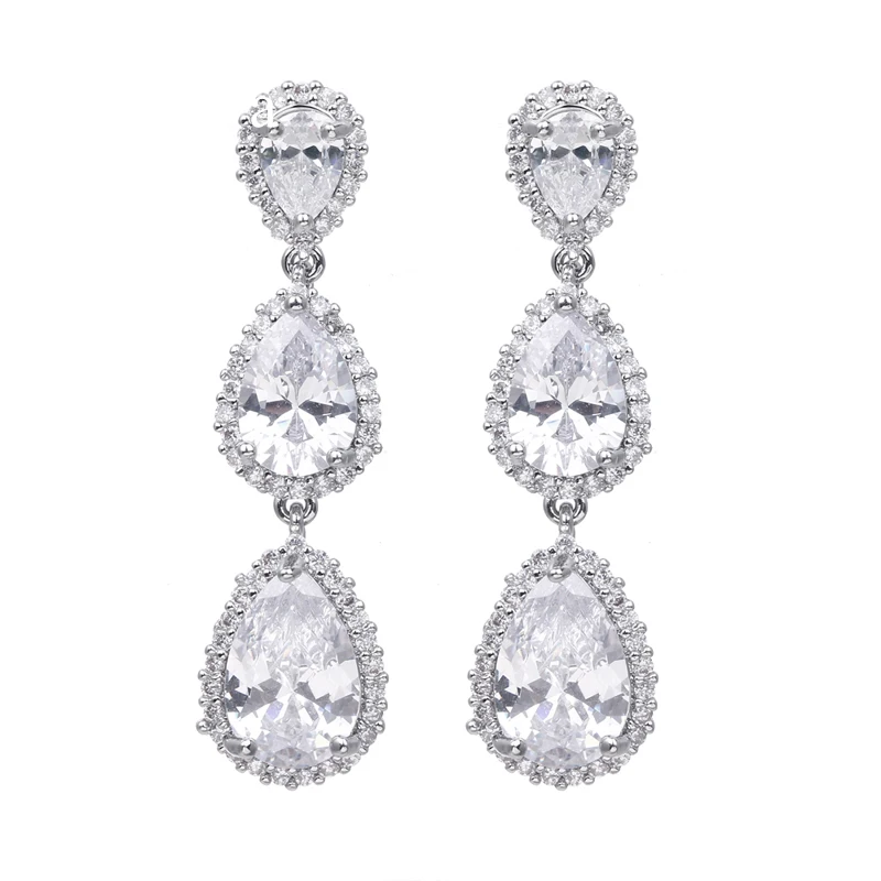 Emmaya New Long Earring Three Section Design For Women&Girls Party Dress-up With Four Color Cubic Zircon Charming Jewelry