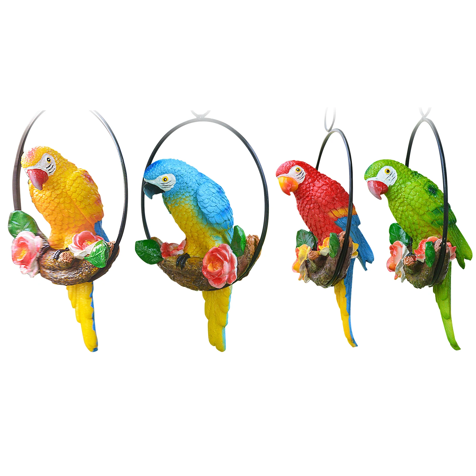 

Vivid Hanging Parrot Statue Perch on Metal Ring Birds Model Lawn Ornament