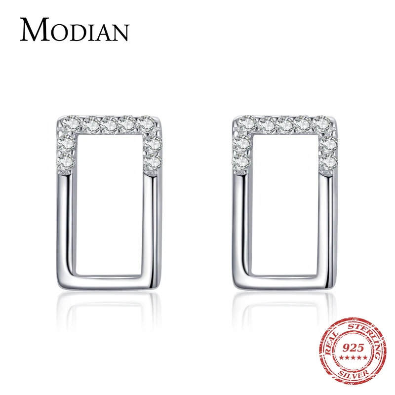 Modian Genuine 925 Sterling Silver Geometric Earrings for Women Simple Rectangle For Women Wedding Anniversary Fine Jewelry