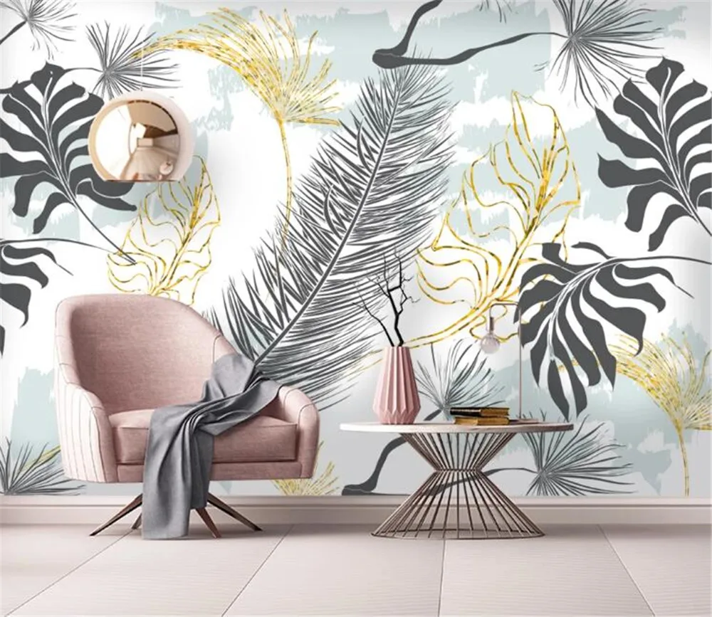 Bacal custom 3D wallpaper mural Nordic simple tropical modern hand-painted banana leaf bedroom background wall home decor huda