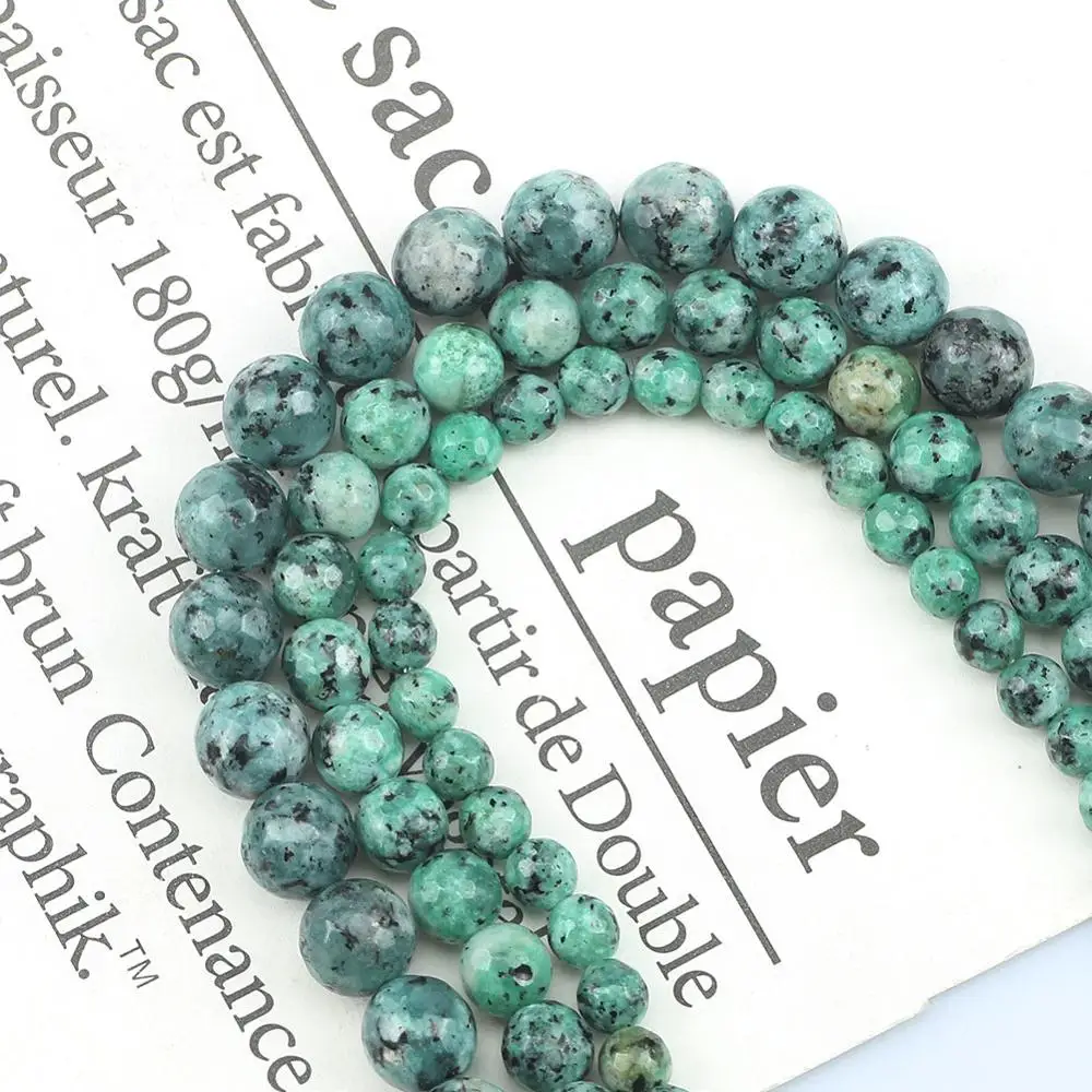 Natural Stone Faceted Green Spot Stone Jaspers Beads Round Loose Spacer Beads For Jewelry Making DIY Bracelet 4/6/8/10/12mm 15\