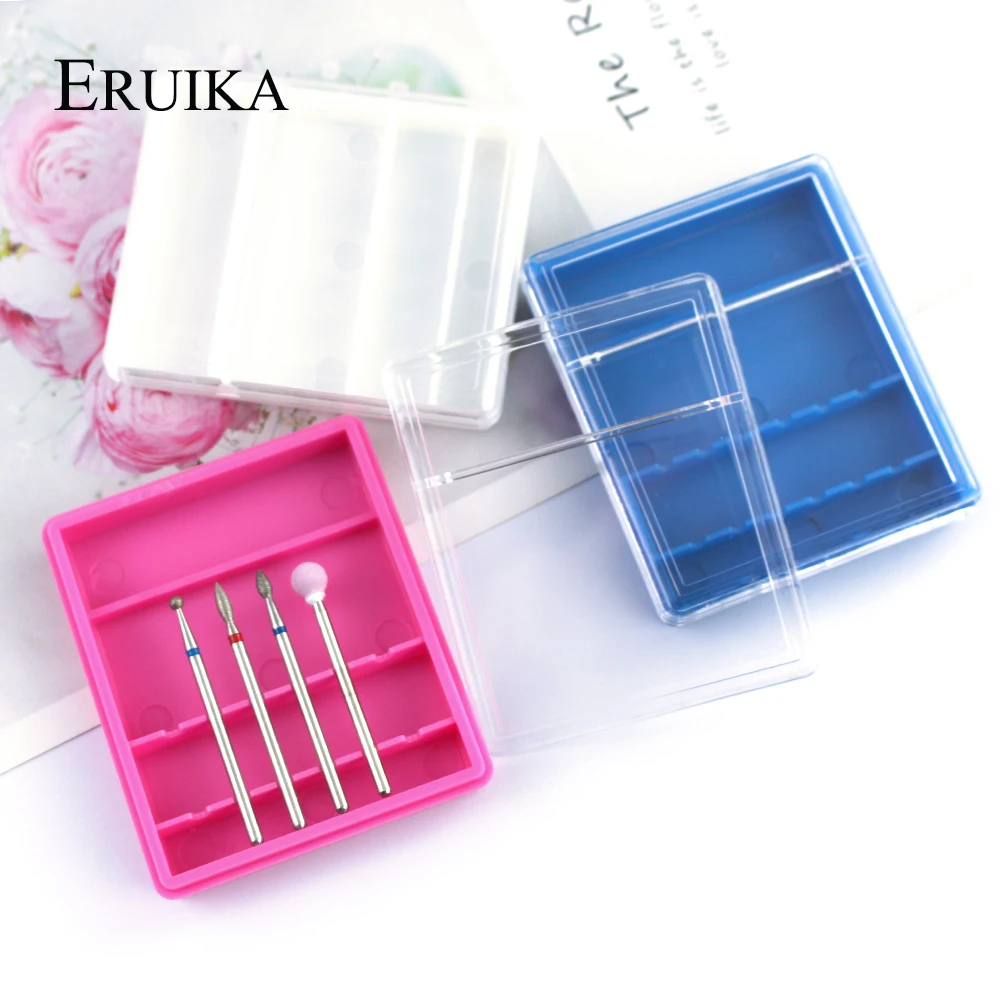 6/10/20 Slots Clear Pink Nail Drill Plastic Storage Holder Container Manicure Cutters Display Box Nail Accessorie