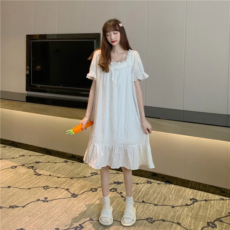 Camicia da notte da donna 2020 estate stile coreano sciolto dolce pizzo lato fata abito tea party lolita dress dolce bambola lolita