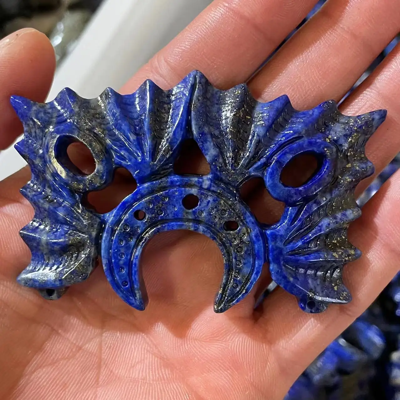 1pcs Natural lapis lazuli hand carved moon bat sculpture decorated with lapis lazuli crystal sculpture