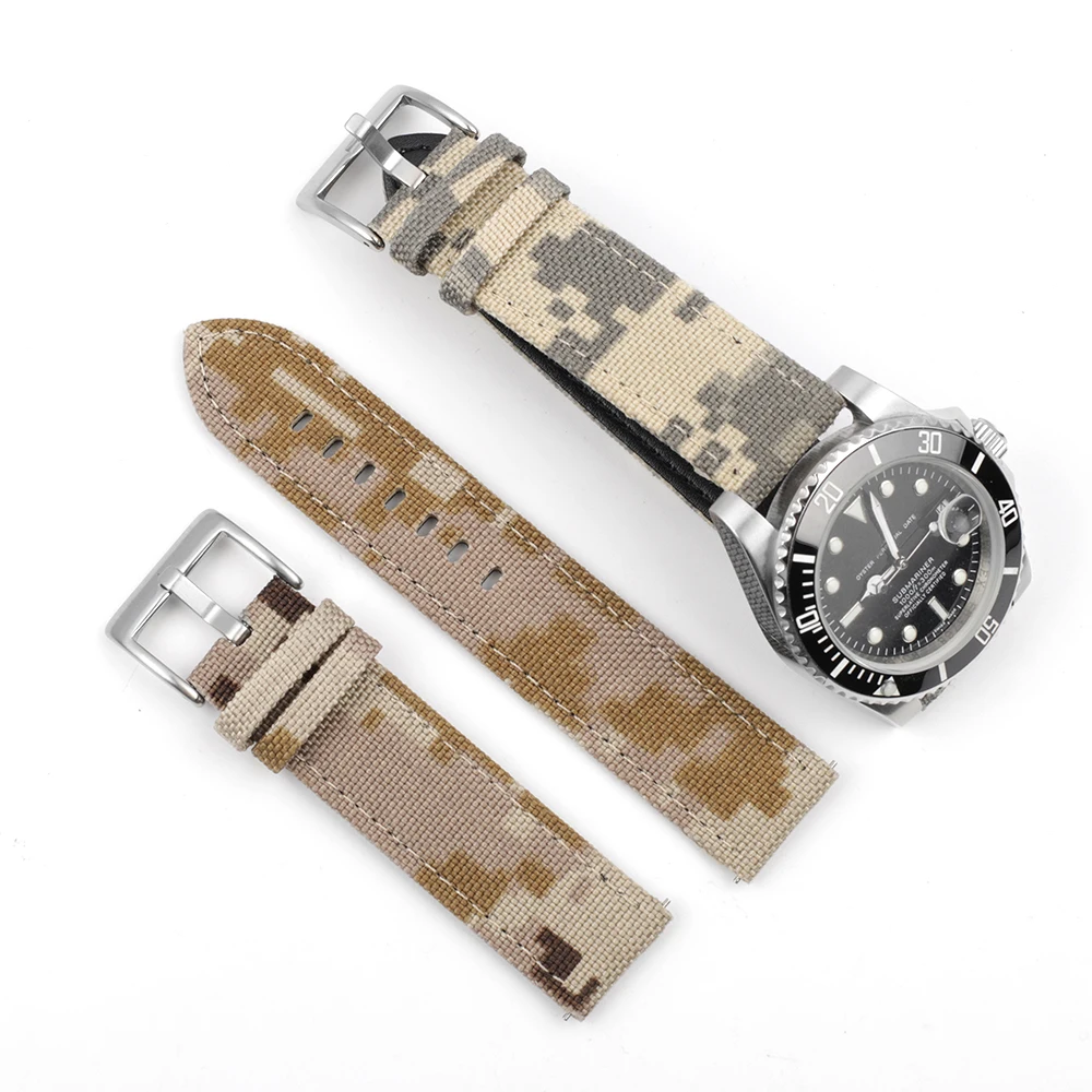 Camouflage Canvas Watch Band 20 22mm Army Waterproof Watch Strap For Seiko/Tudor Diver\'s Watches Belt