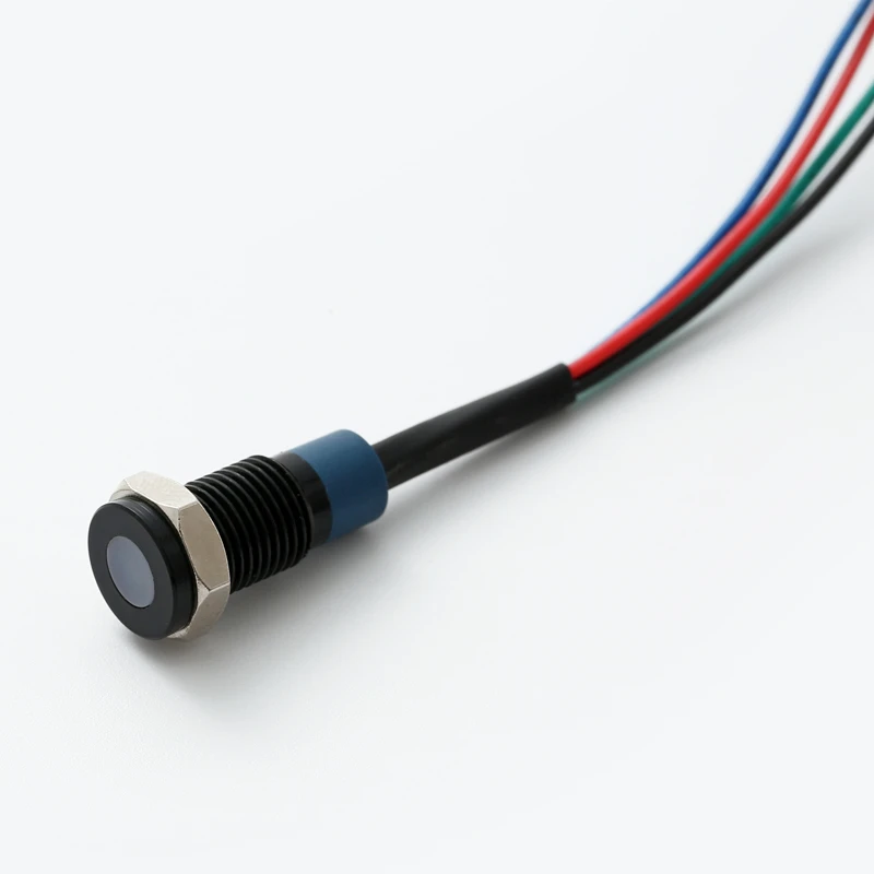 ELEWIND flat head 12MM metal IP67 sealed RGB three color led indicator light signal pilot lamp with 15cm cable 12-24V
