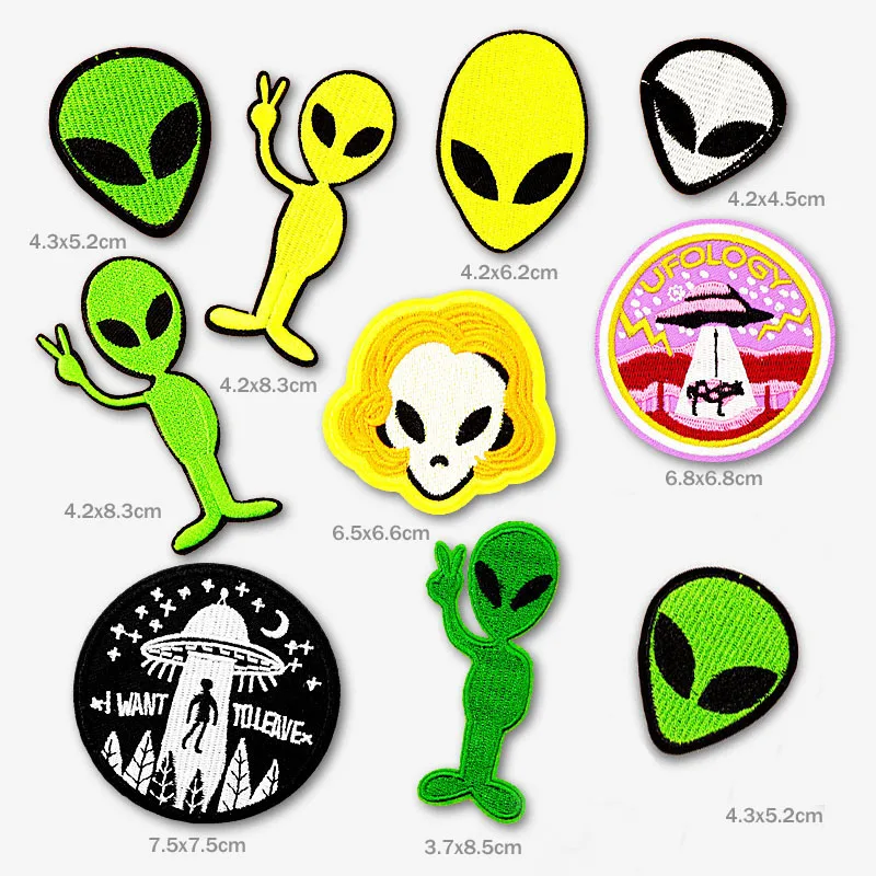 I WANT TO LEAVE ALIEN UFO Badges Iron On Patches Embroidery Cloth Patch Applique Clothes Clothing Sewing Supplies Decorative