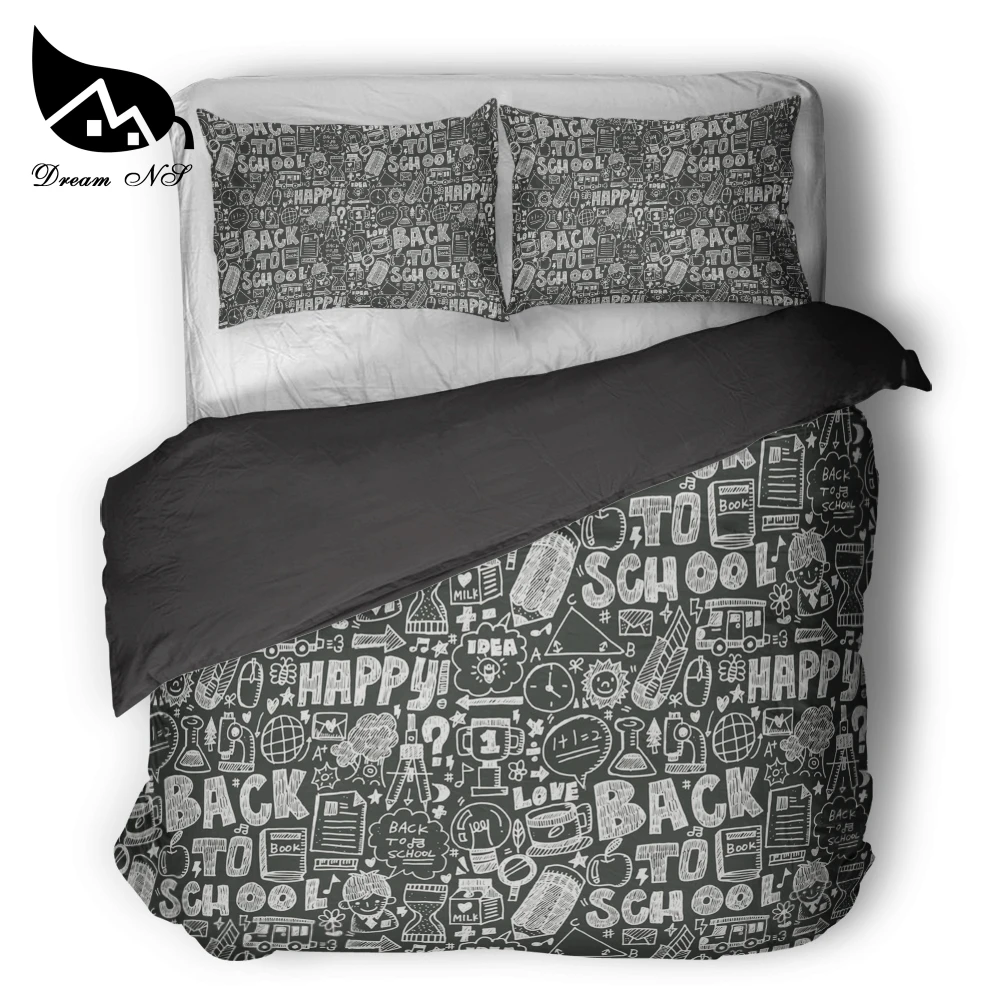 Dream NS Happily back to School Painted art letters graffiti design Bedding Set Quilt Cover Pillowcase Customized Home Textiles