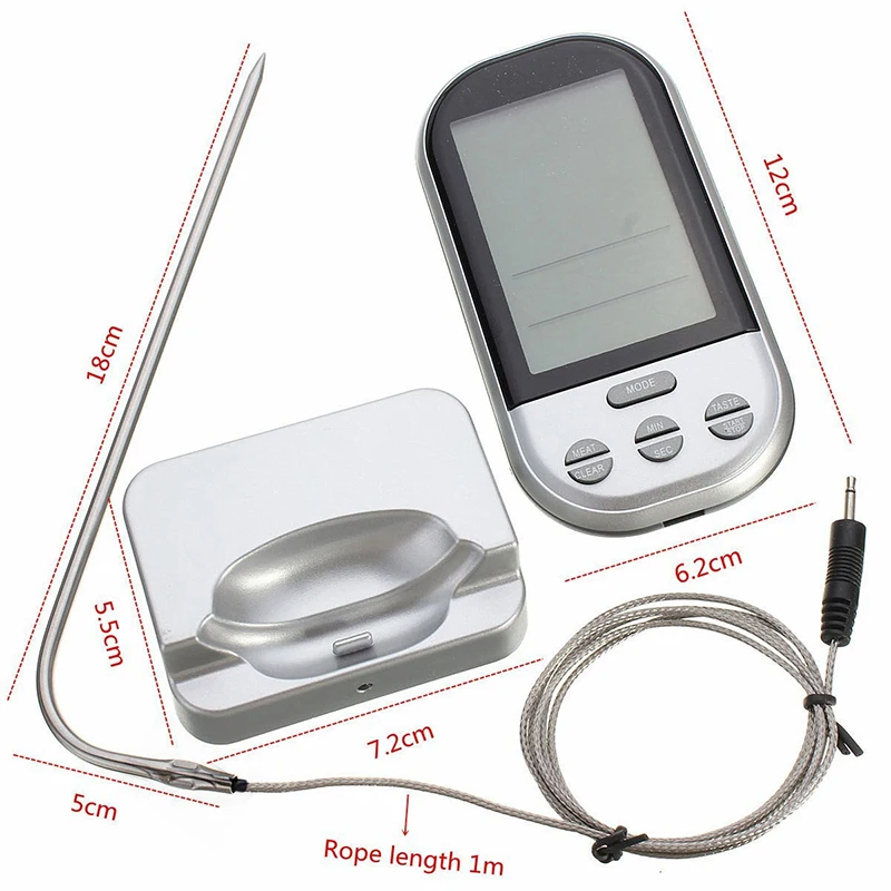 Digital BBQ Meat Thermometer Wireless Probe Grill Oven Portable Food Thermomet Remote Timmer Picnic Barbecue Thermometer Outdoor