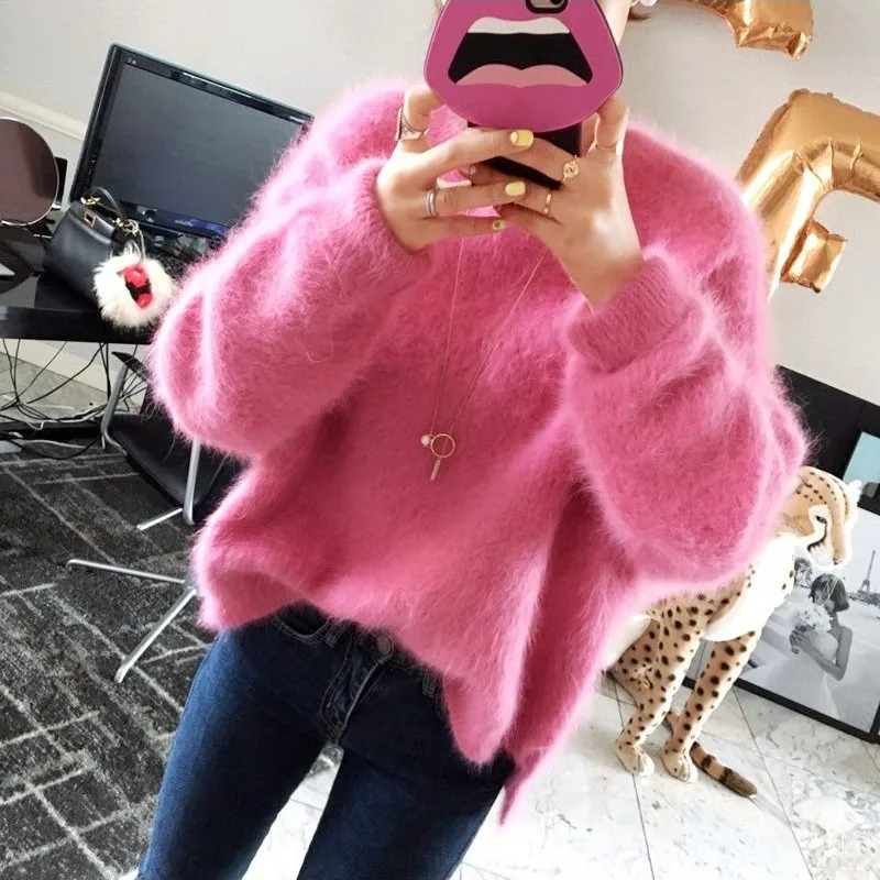 Winter Warm Mohair Sweaters Women Oversized Sweater And Pullover Loose Jumper Ladies Knitted Sueter Mujer  Feminino