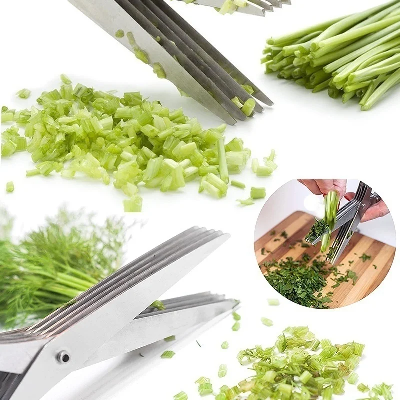 Minced 5 Layers Chopped Laver Tool Cut Spices Rosemary Cook Basil Kitchen Shredded scissor Scallion Cutter Herb Vegetable Shear