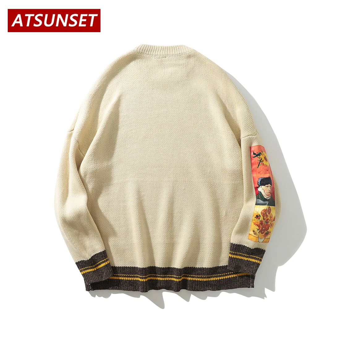 ATSUNSET Art Painter Van Gogh sweter męski hiphopowy sweter w stylu Vintage sweter Harajuku sweter lato czarny Top