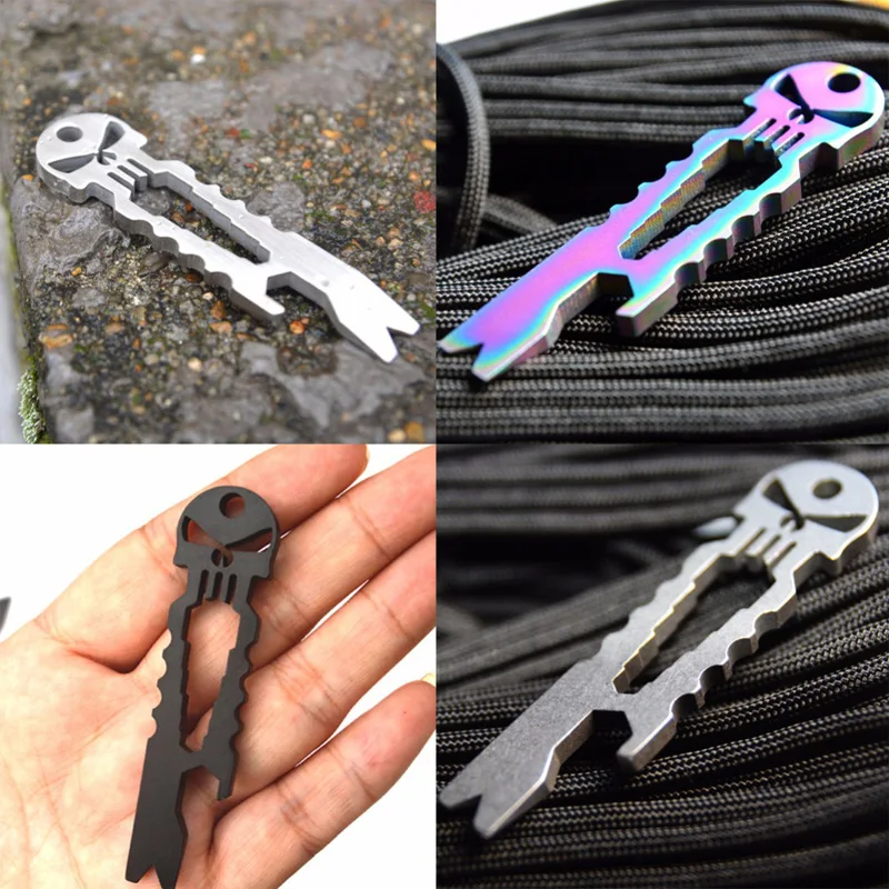 Stainless Steel EDC Pocket Multi-Tool Skull Bottle Opener Pry Bar Crowbar Keychain Survival Tool