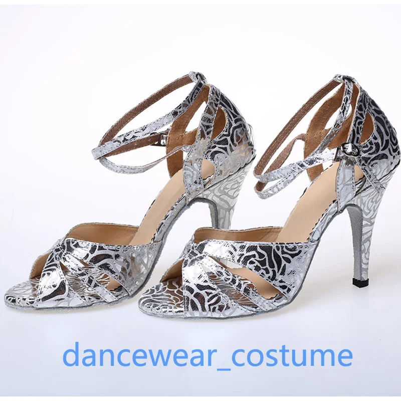 High Quality Party Ballroom Latin Tango Jazz Modern Salsa Competition Practice Dance Shoes Women High Heels Sandals Shoes Silver