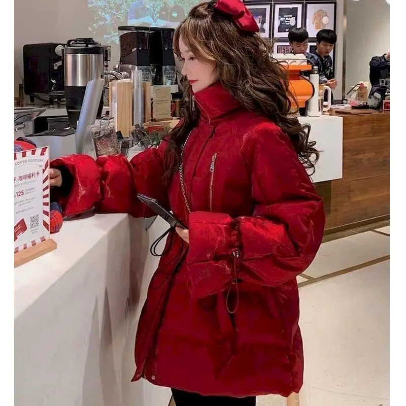 

Duck Down Jacket Women 2024 New Bright Silk Mid-length Thick Winter Warm Coat Solid Skirt Oversized Female Cloches Womens Jacket