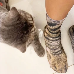 3D Simulation Animal Cat Foot Socks Unisex Funny Cotton Long Socks Fashion Leopard Tiger Harajuku Christmas Middle Tube Sock