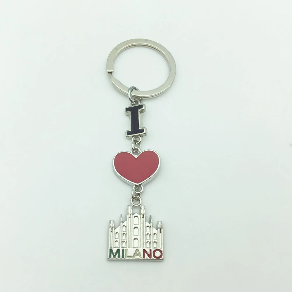 Fashion Tourist Souvenir Metal Bag Decoration Gift Key Chains Alloy Milano Letters Keyring Fancy Keychain Premium