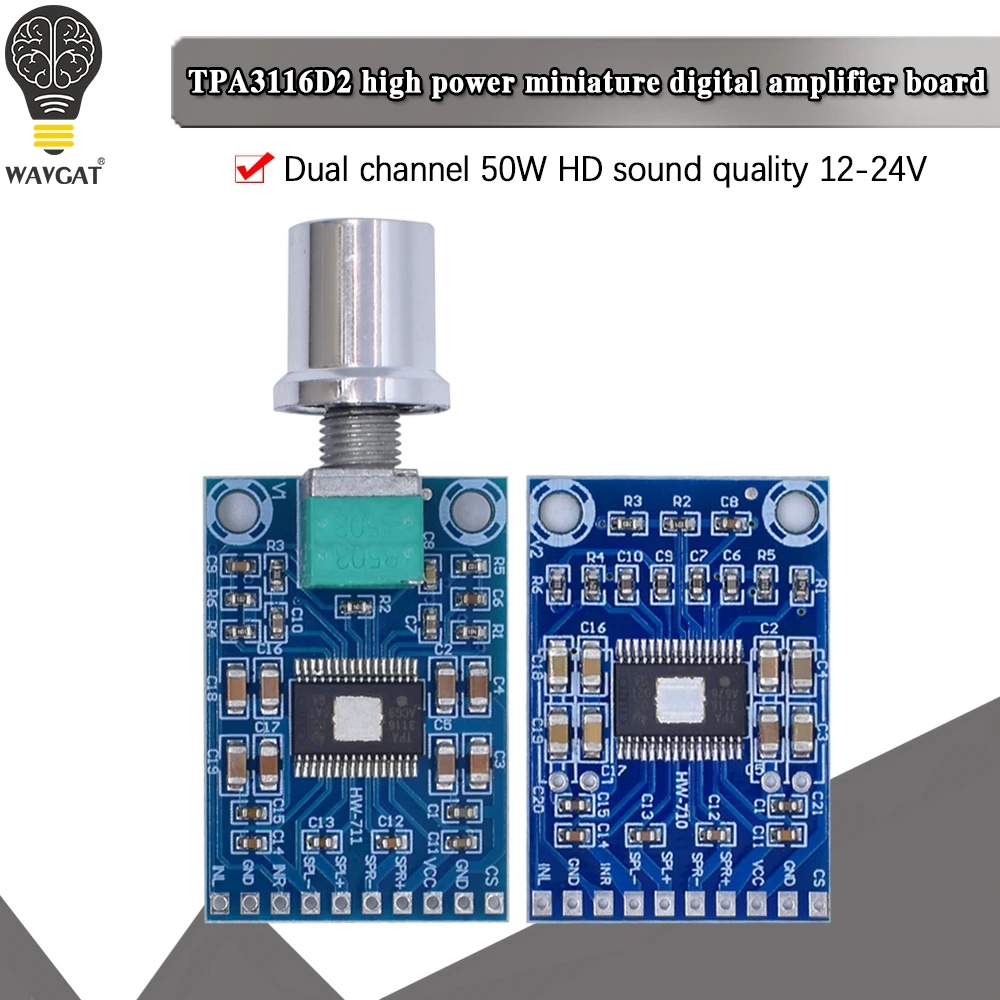 DC 12V-24V 2x50W Dual Channel Mini Digital Amplifier D Class 50W+50W TPA3116D2 XH-M562 Amplifier 50W Power Amplifier Board