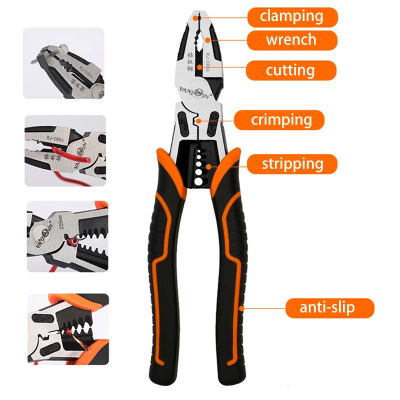 Vanjoin Multifunction Pliers Peel Electric Cables Diagonal Pliers Wire Stripper Crimping Terminal Side Cutters Hand Tool Sets