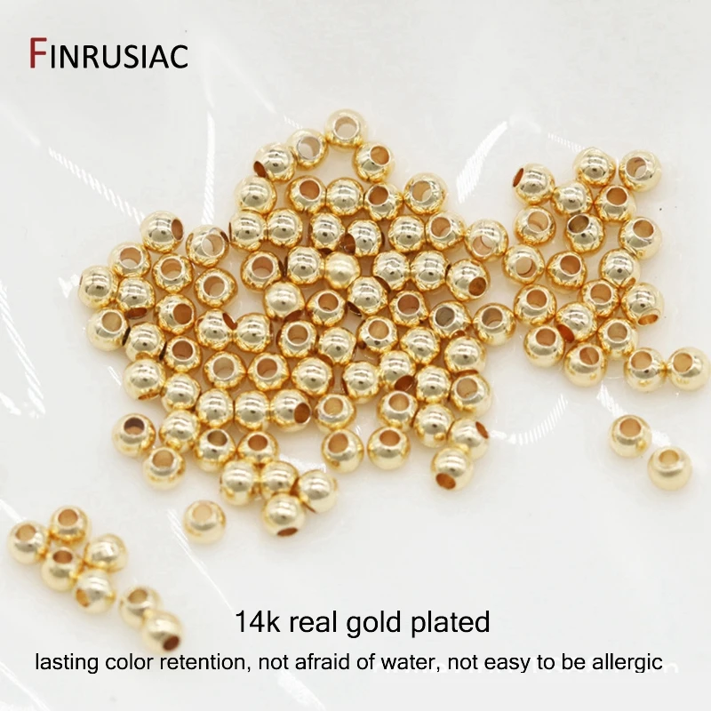 14K vergoldete runde glatte Kugel-Abstandsperlen für Schmuckherstellungszubehör, Messing-Trennerperlen für DIY-Handarbeit – Detail 18
