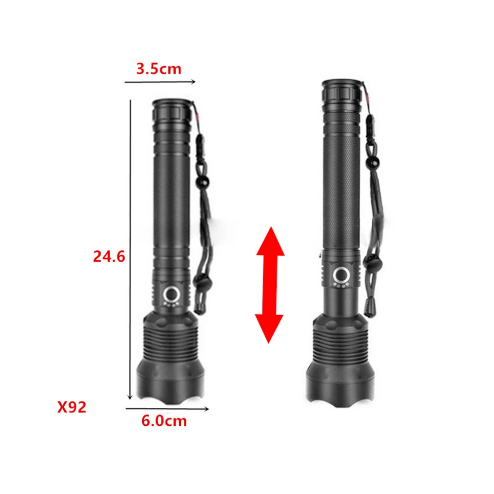 X71 X82 X92 Powerful Flashlight Super Bright USB Zoom Tactical Torch 18650 or 26650 Rechargeable battery hand light telescopic