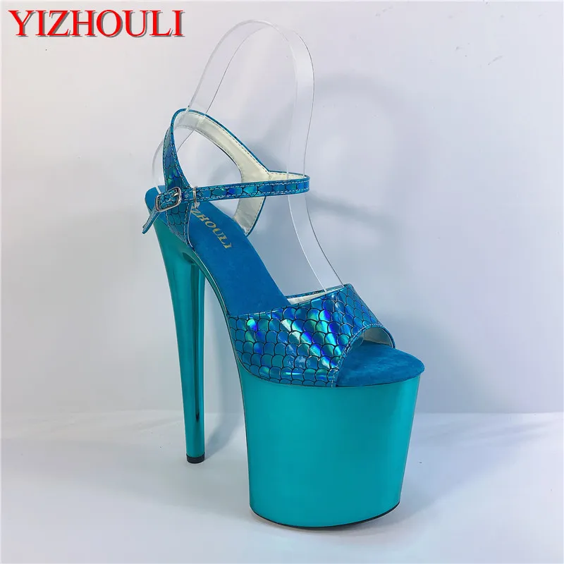 

8 "high heel banquet stage fish scale vamp color electroplated 20 cm stiletto sandals, sexy pole dancing shoes