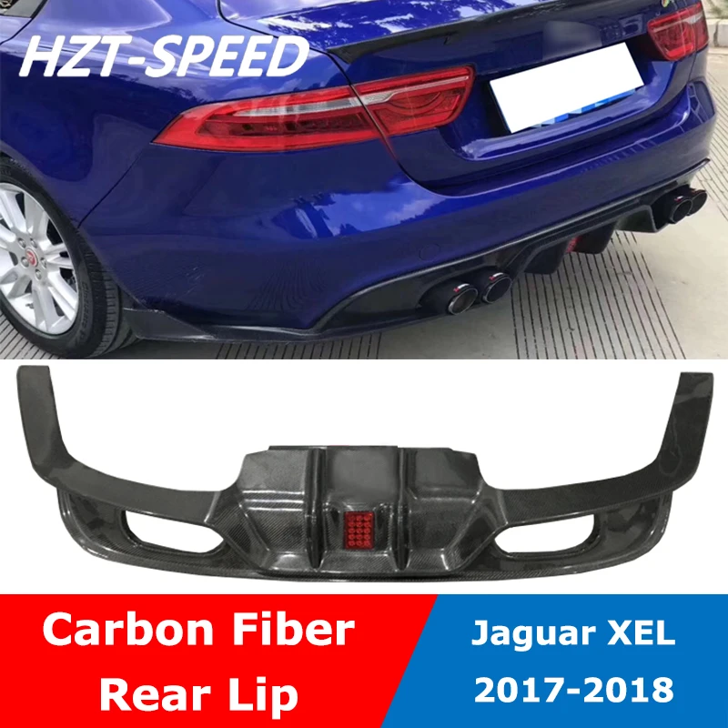 XEL Carbon Fiber 4 Out Rear Bumper Diffuser Lip Spoiler With Led Light For Jaguar XEL 2017-2018