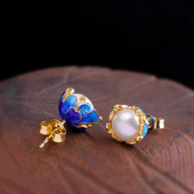 

Uglyless Ретро эмалированные серьги-гвоздики с цветком для женщин, натуральный жемчуг 10 мм, мини-гвоздики, твердое серебро 925 пробы, ювелирные изделия с цветочным принтом Brincos E1434