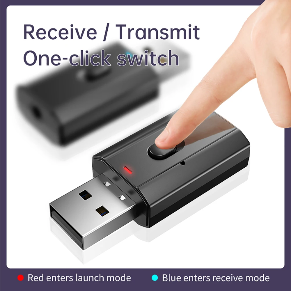 Bluetooth 5.0 Adapter USB Wireless Bluetooth Transmitter Receiver Music Audio for PC Car Hands-free 3.5mm AUX Converter Switch