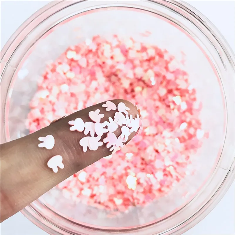 Lentejuelas brillantes ultrafinas con forma de conejo de 4mm para manualidades, lentejuelas de PET para uñas, manicura artística/confeti de decoración navideña para bodas