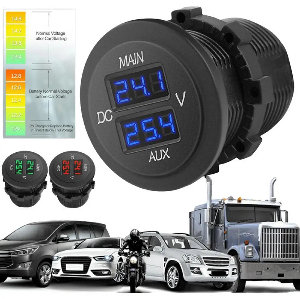 Volt Meter High Accuracy Battery Monitor Eco-friendly 12-24V Dual Digital LED Car Voltmeter for Motorcycle Accessories