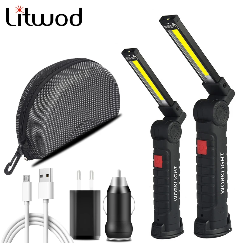 

USB Rechargeable With Built-in Battery Set Multi Function Folding Work Light COB LED Camping Torch Flashlight