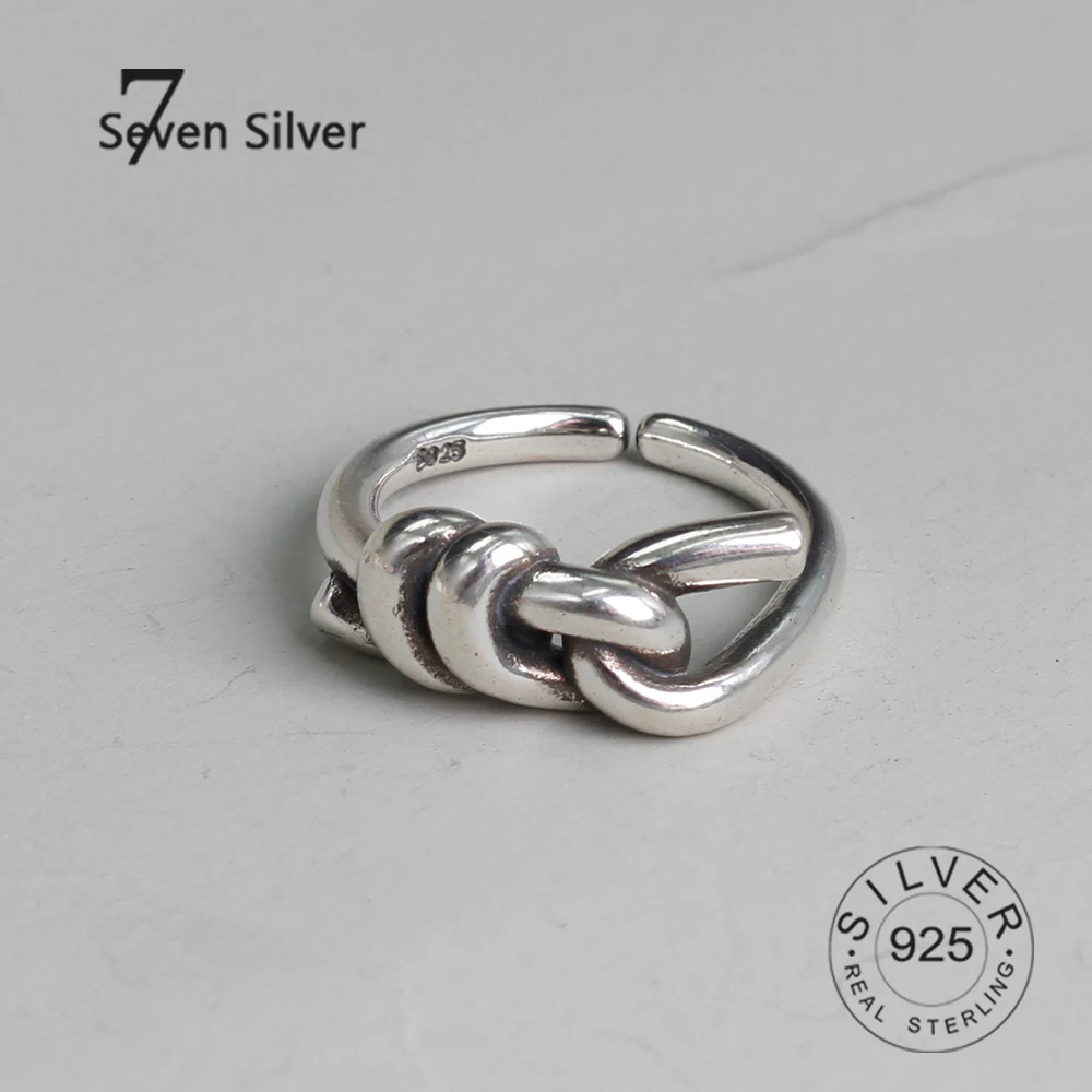 Anillos de plata de ley S925 para mujer, nudos abiertos, anillos de dedo ajustables, joyería fina, accesorios de joyería antialérgica