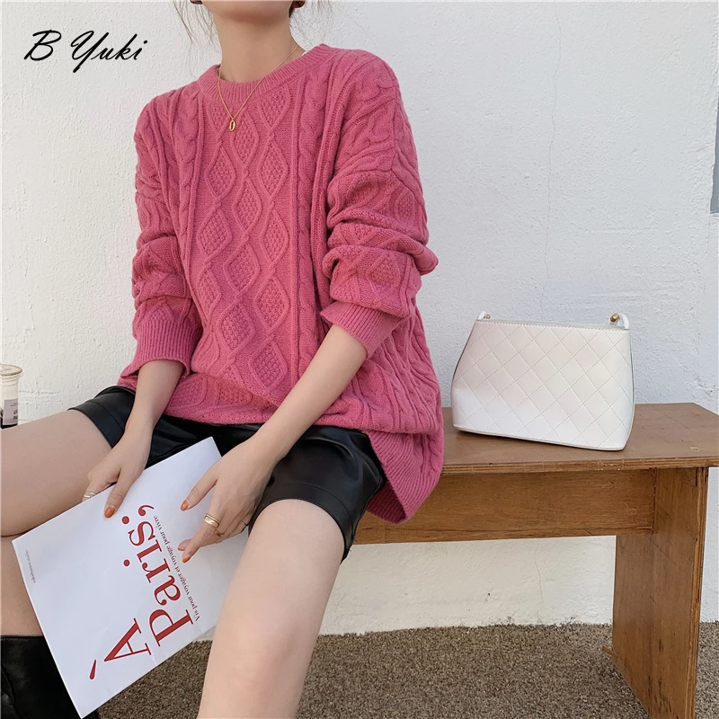 

Blessyuki Oversize Thicken Cute Twist Knit Pullover Sweaters Women Korean Casual Warm Solid Sweater Feamle Vintage O Neck Jumper