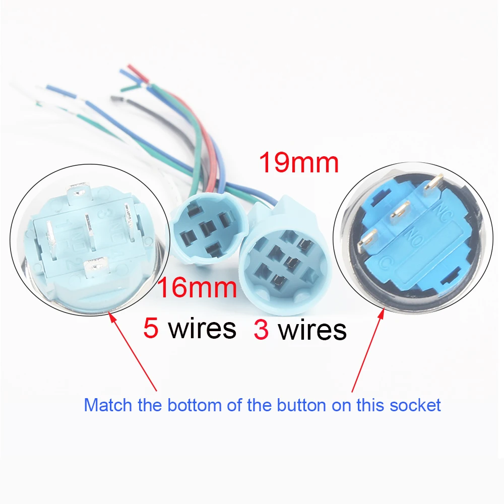 16/19/22/25ミリメートルコネクタ電源用ケーブルソケット金属プッシュボタンスイッチ配線3-6ワイヤ安定したランプライトボタン端子ベース