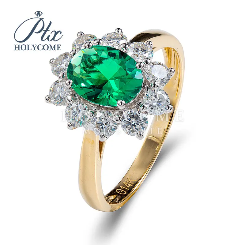 

New design flower style 14k gold white moissanite and green diamond ring кольца браслеты ьги с зеленным камнем