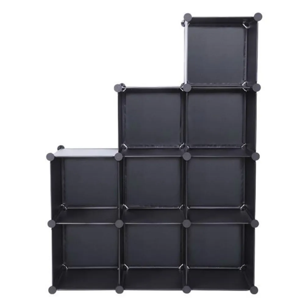 Modular Cube Storage Unit Durable Stackable 9-Cube Closet Organizer Storage Shelves Cubes Organizer DIY Closet Cabinet Black