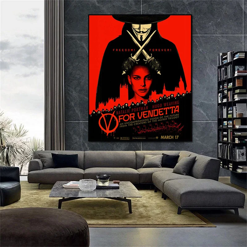 

V For Vendetta, 2005 Dystopian Political Action Classic Movie Poster Art Retro Poster Canvas Print Home Decor Wall Painting