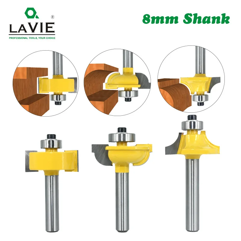 

3pcs 8mm Shank Router Bits Set Beading Bit Round Over Bead Frame Door T V Shape Milling Cutter For Wood Power Tools 02125