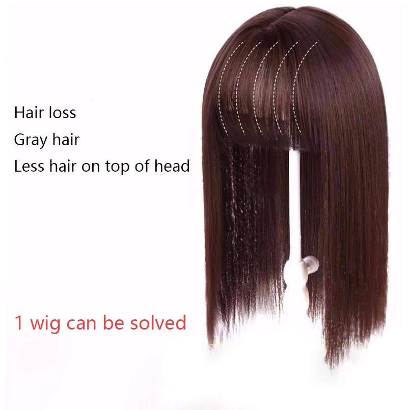 MANWEI Synthetic Straight hair Women Topper Light One-piece Hair Extension with Bangs mixed hair Clip-in Hairpieces