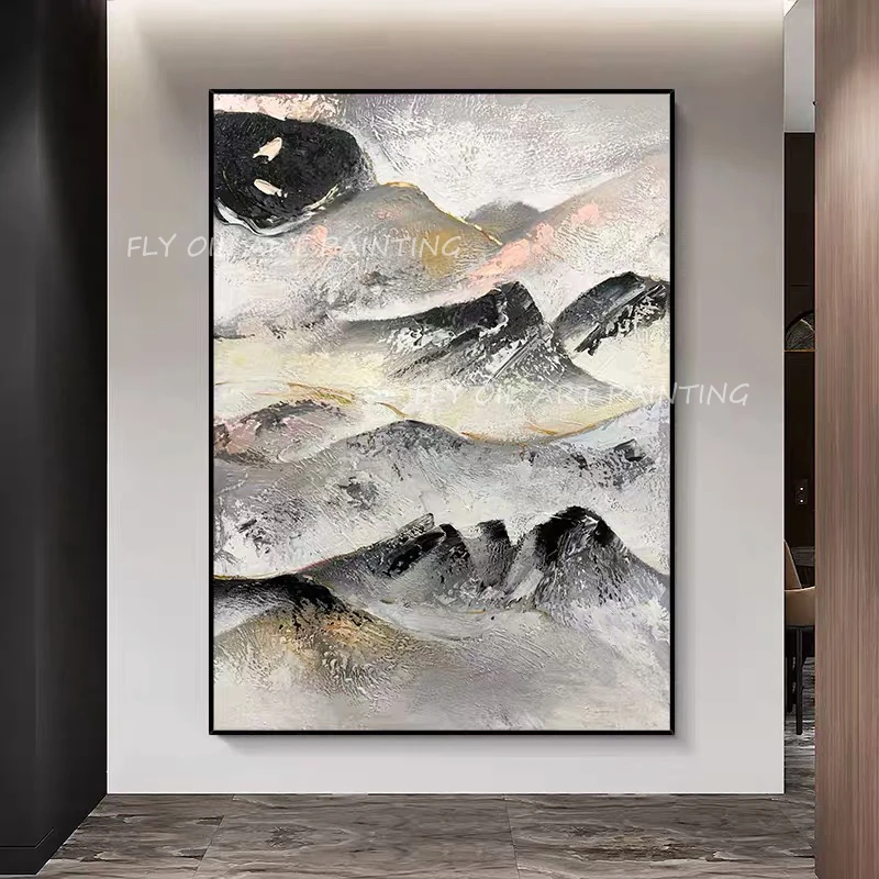 

Nordic grey mountain large size landscape 100% Handmade canvas Oil Painting Modern Wall Art Pictures For Living Room Decoration