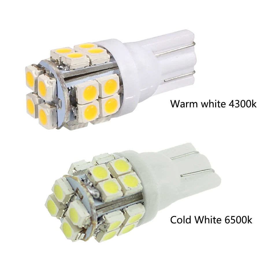 10Pcs T10 LED 따뜻한 흰색 자동차 램프 3528 20-Smd 168 192 W5W 전구 자동 돔 독서 웨지 조명 6500K 4300K 12V