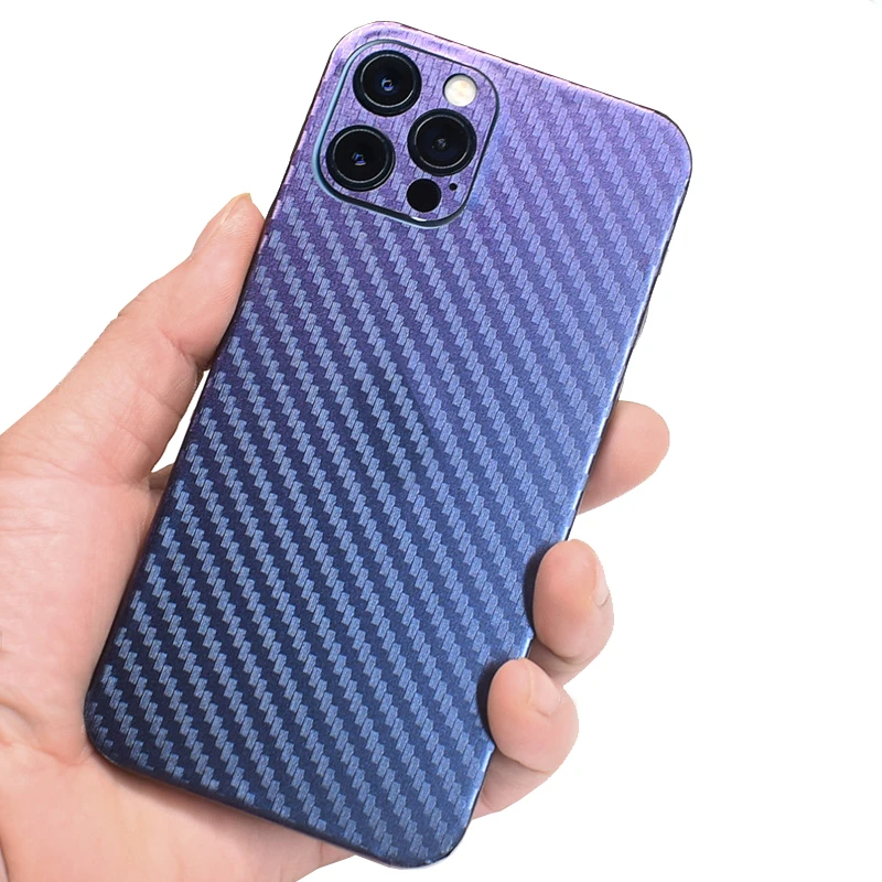 3D Discolored Carbon Fiber Phone Skin For iPhone 14 Pro Max 13 Pro 12 Mini SE 2020 11 Pro Max XS XR 7 6S+ Gradient Decal Film