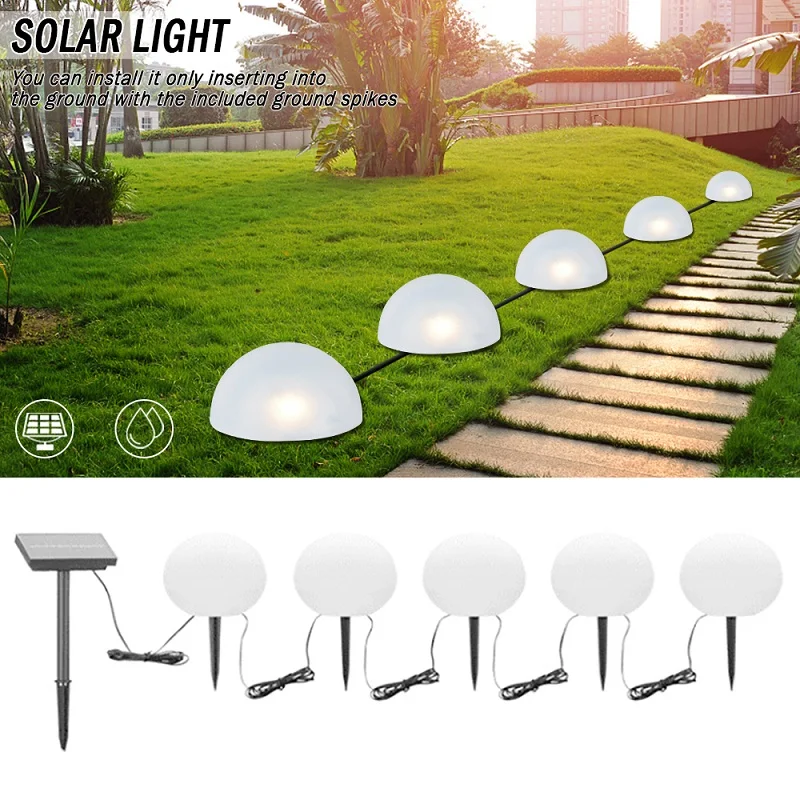 

5 LEDs Solar Light Ground Garden Lawn Lamp Solar Powered Half Ball Shaped Light Waterproof Pathway Landscape Lawn Lamp