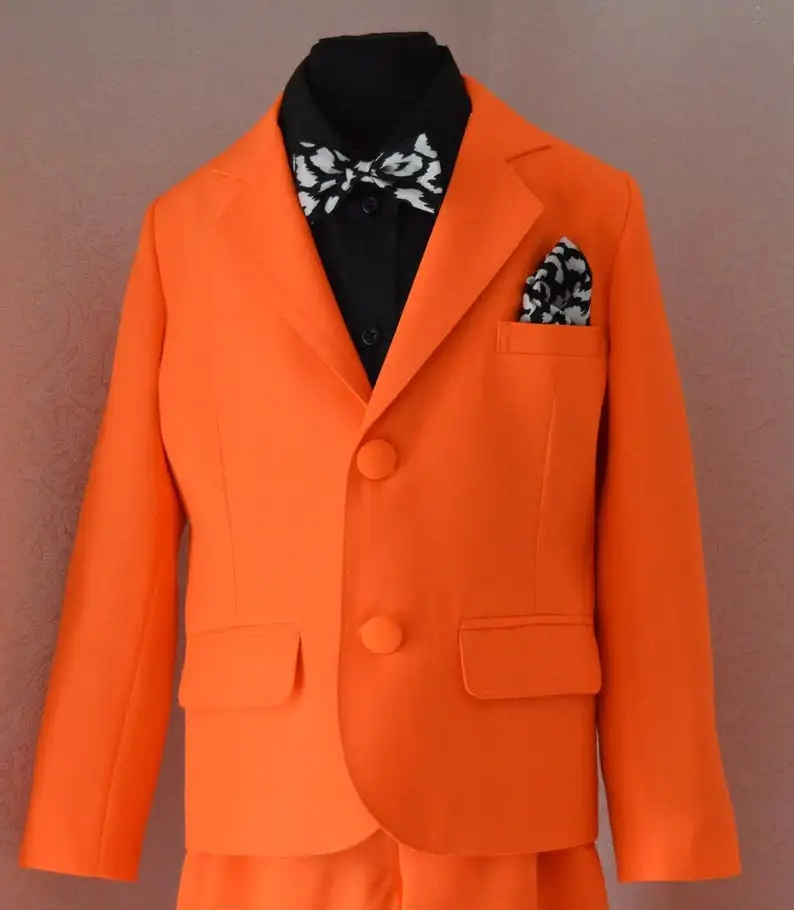 Orange Blue 2020 Handsome Boys Formal Wear Jacket Pants 2 Pieces Set Suits for Wedding Dinner Children Kids Tuxedos