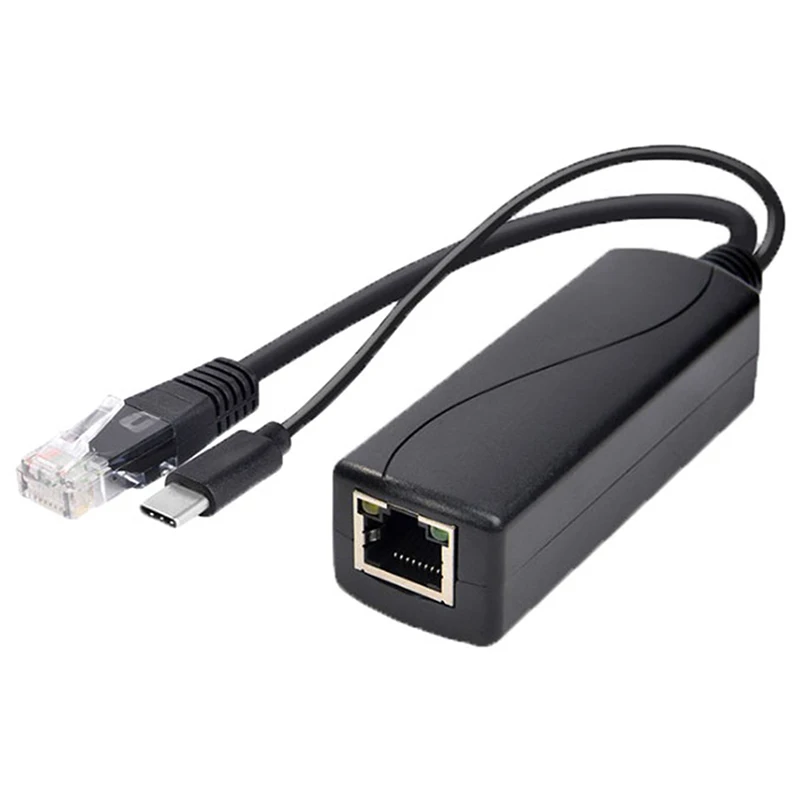 1pc TYPE-c Poe Splitter Usb 48v a 5v Power Over Ethernet 802.3af per Raspberry 10/100Mbps Active PoE Splitter USB type-C Plug